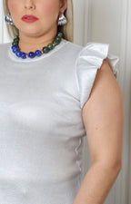 Blusa gris curvy Boutiquemirel con mangas de olán acampanadas y diseño femenino