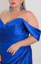 Vestido azul rey satinado con apertura - VESTIDO LARGO CURVY Boutiquemirel 