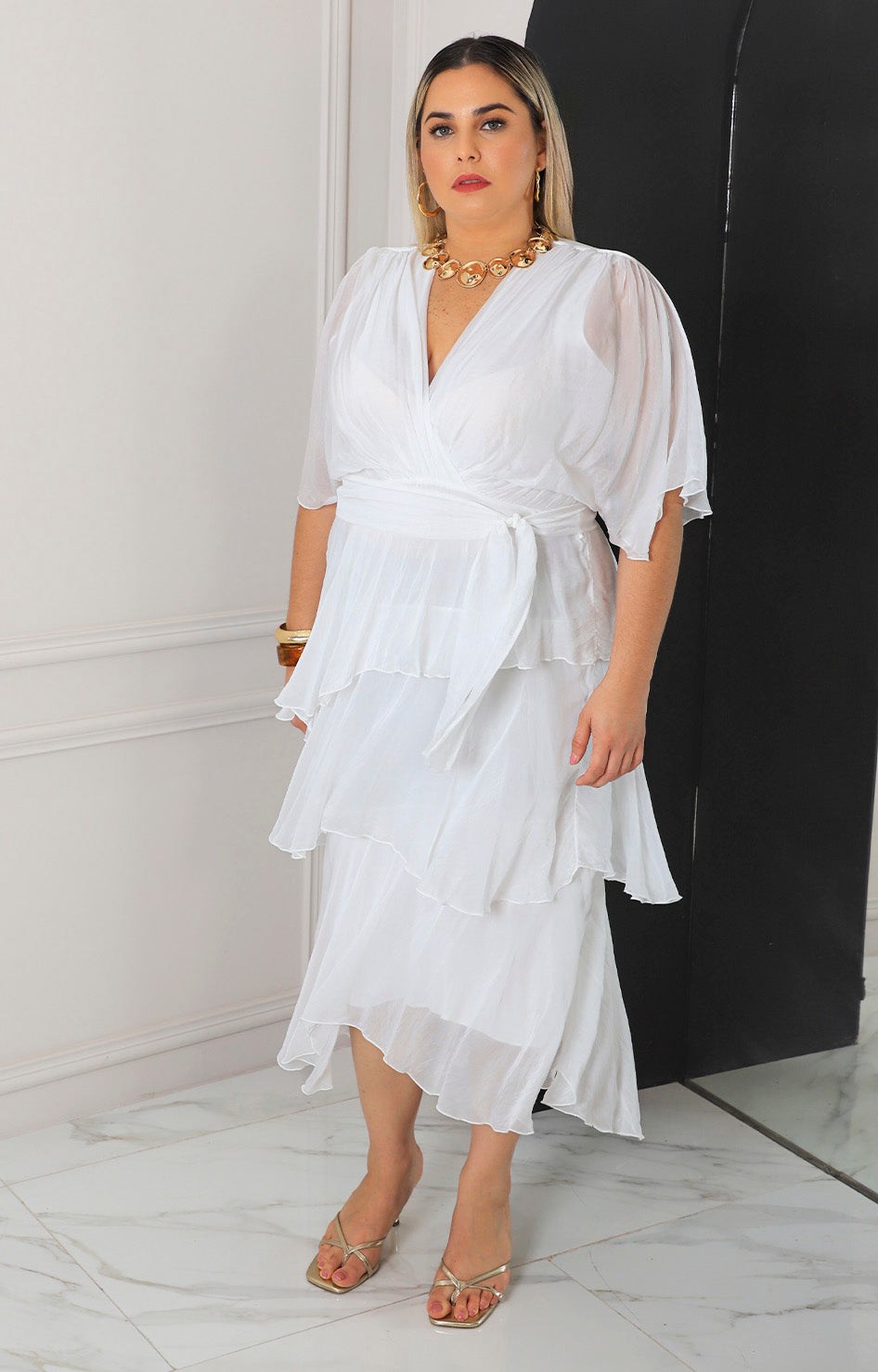 Vestido liso manga mariposa
