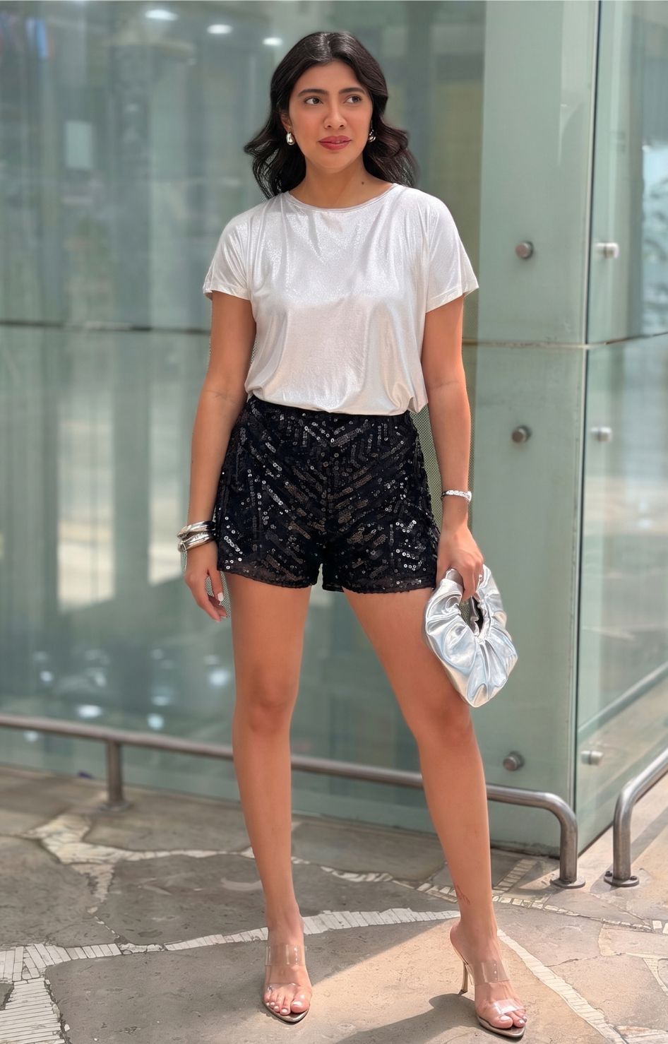 Short con lentejuela estampado zigzag
