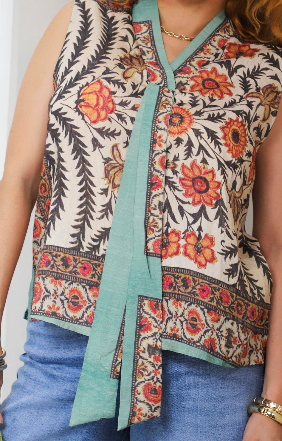 Blusa sin mangas con estampado boho