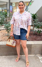 Blusa con estampado floral y bordado