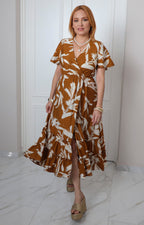 Vestido midi estampado con escote cruzado