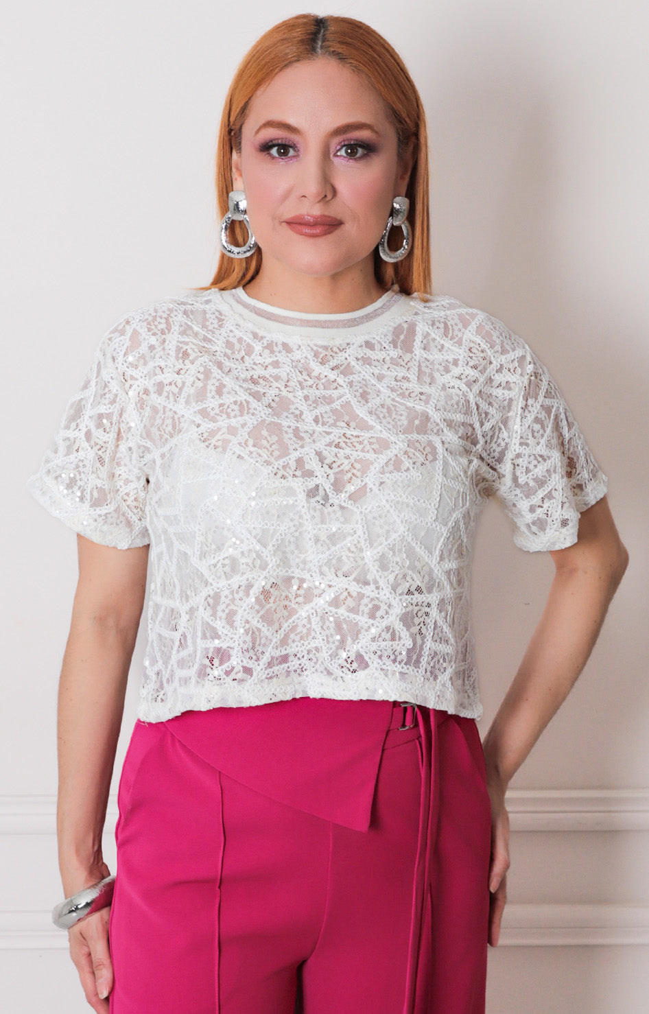 Blusa blanca con lentejuela - BLUSAS REGULAR Boutiquemirel 