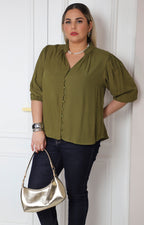 Blusa escote en V con mangas globo