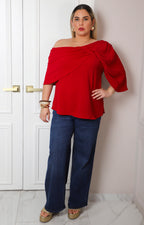 Blusa cuello drapeado con manga 3/4