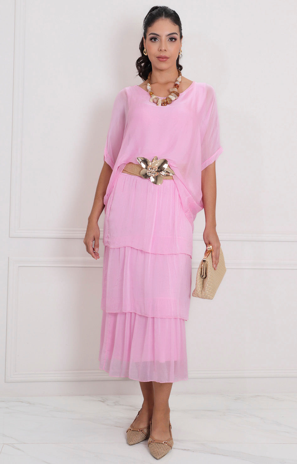Vestido liso con volantes