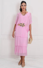 Vestido liso con volantes
