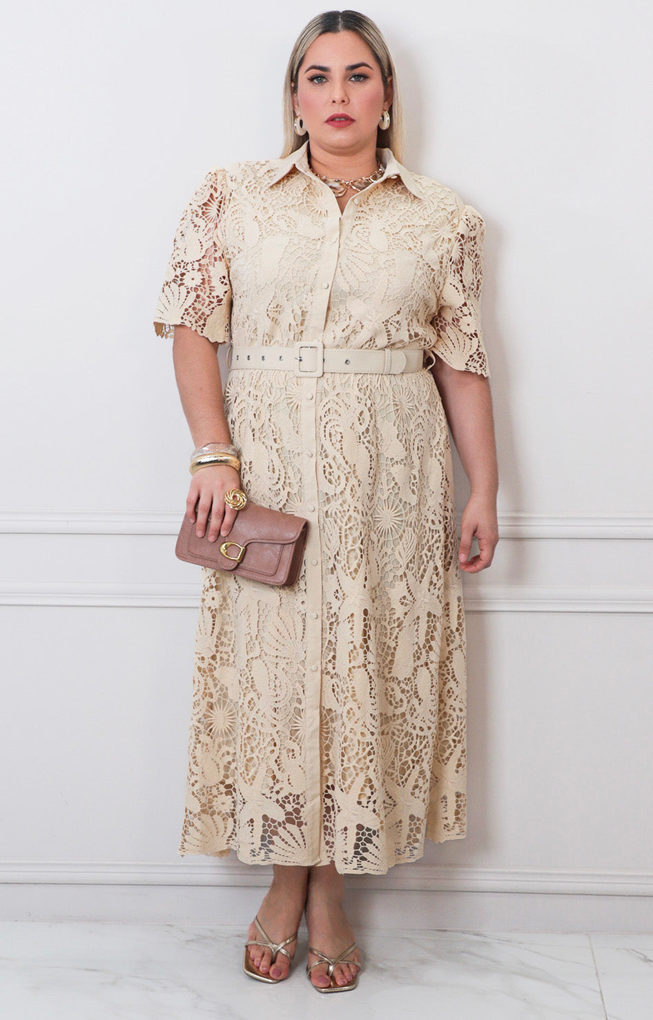 Vestido de guipiur con cinturòn - VESTIDO LARGO CURVY Boutiquemirel 