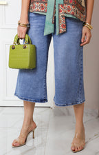 Capri de mezclilla azul wide leg
