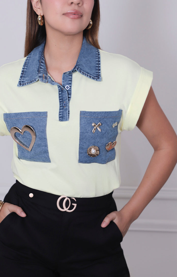 Blusa amarilla con detalle de bolsas - BLUSAS REGULAR Boutiquemirel 