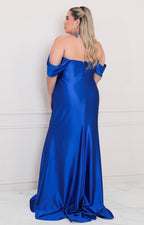 Vestido azul rey satinado con apertura - VESTIDO LARGO CURVY Boutiquemirel 