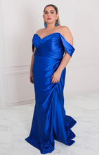 Vestido azul rey satinado con apertura - VESTIDO LARGO CURVY Boutiquemirel 