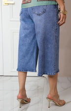 Capri de mezclilla azul wide leg