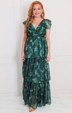 Vestido verde estampado con olanes - VESTIDO LARGO REGULAR Boutiquemirel 
