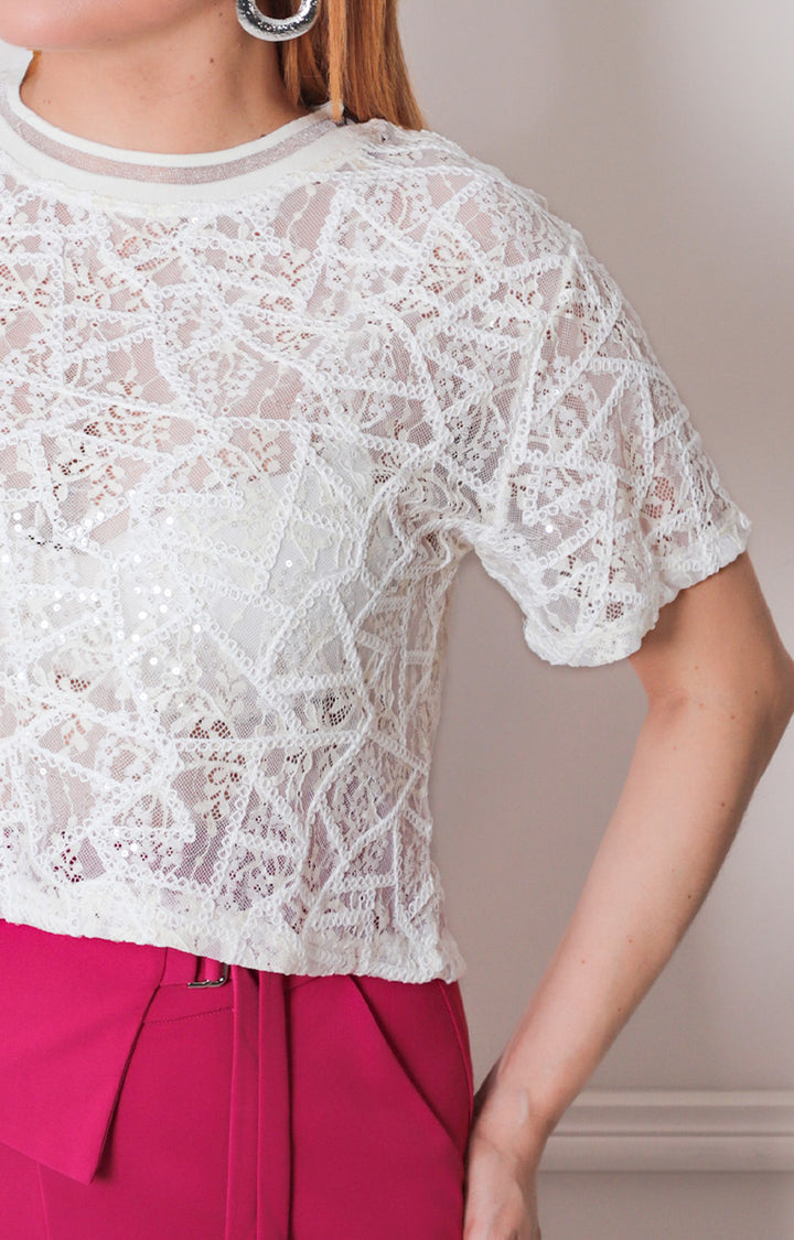 Blusa blanca con lentejuela - BLUSAS REGULAR Boutiquemirel 