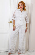 Conjunto blanco de guipur con mangas globo