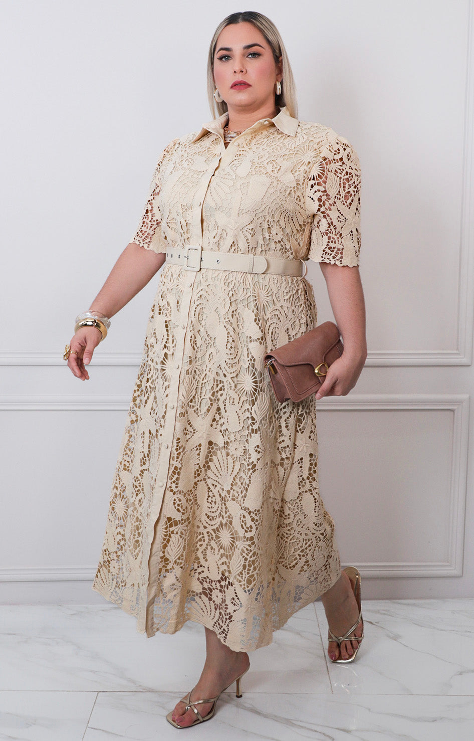 Vestido de guipiur con cinturòn - VESTIDO LARGO CURVY Boutiquemirel 
