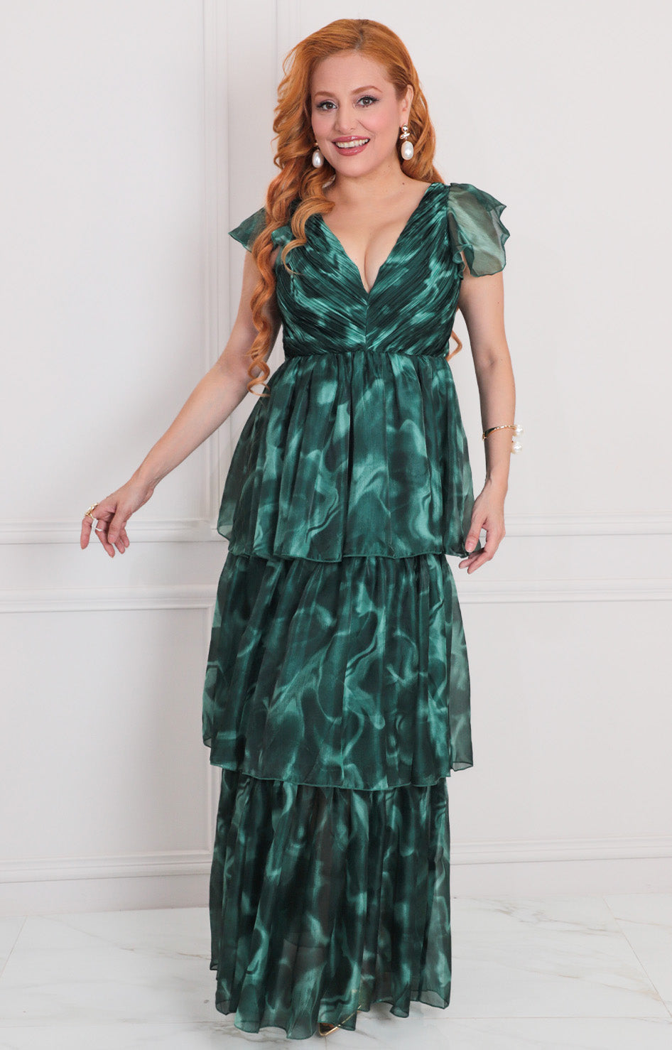 Vestido verde estampado con olanes - VESTIDO LARGO REGULAR Boutiquemirel 