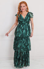 Vestido verde estampado con olanes - VESTIDO LARGO REGULAR Boutiquemirel 