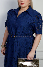 Vestido largo camisero de encaje