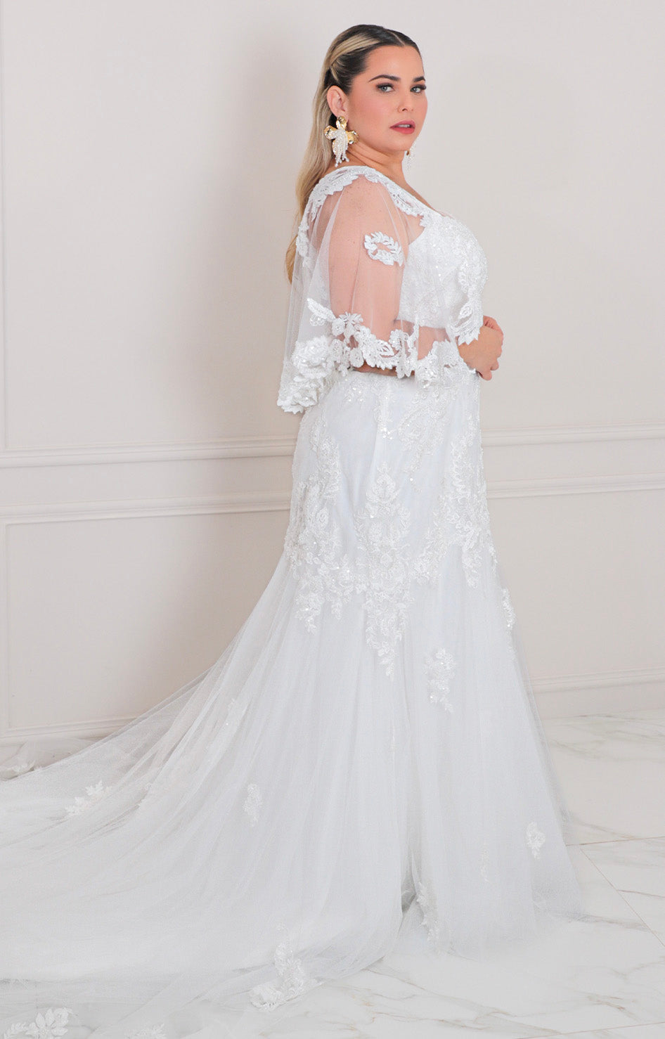 Vestido blanco con tul y encaje - VESTIDO LARGO CURVY Boutiquemirel 