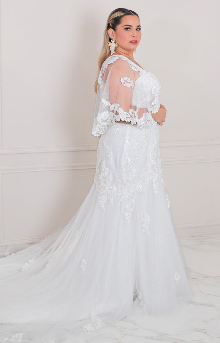 Vestido blanco con tul y encaje