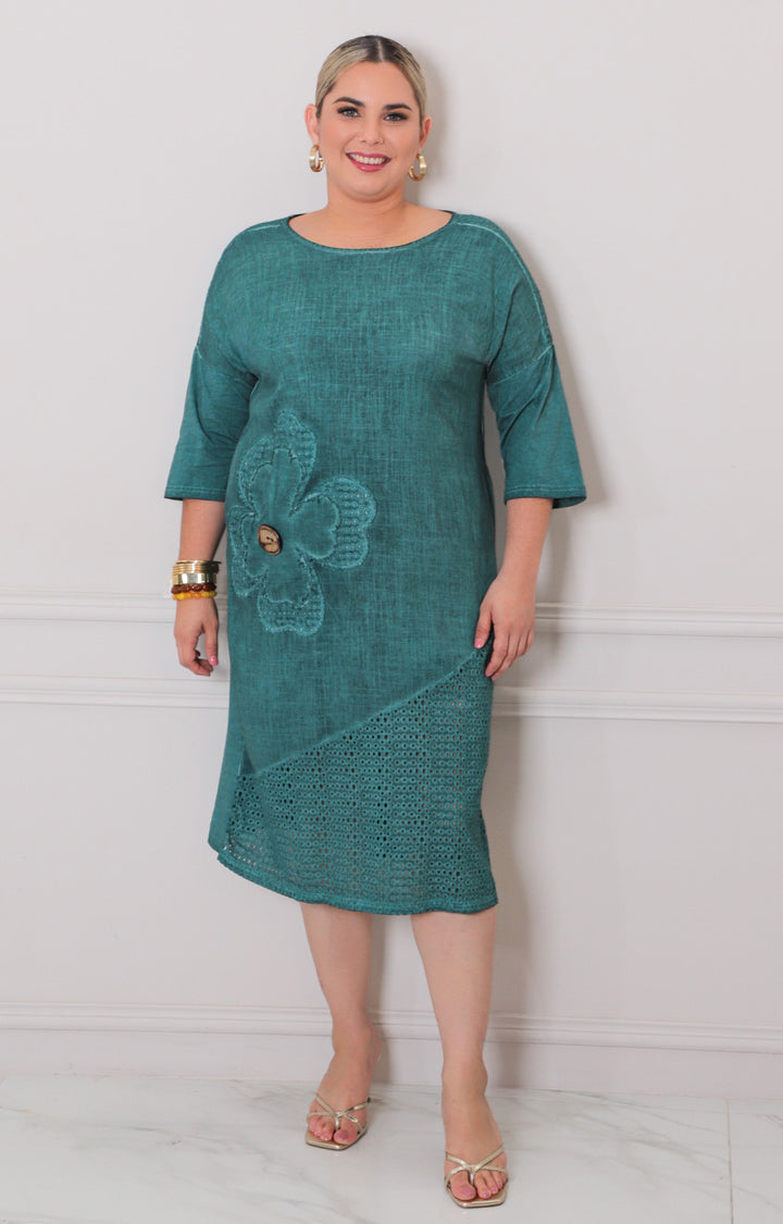 Vestido liso con flor - VESTIDO LARGO CURVY Boutiquemirel 