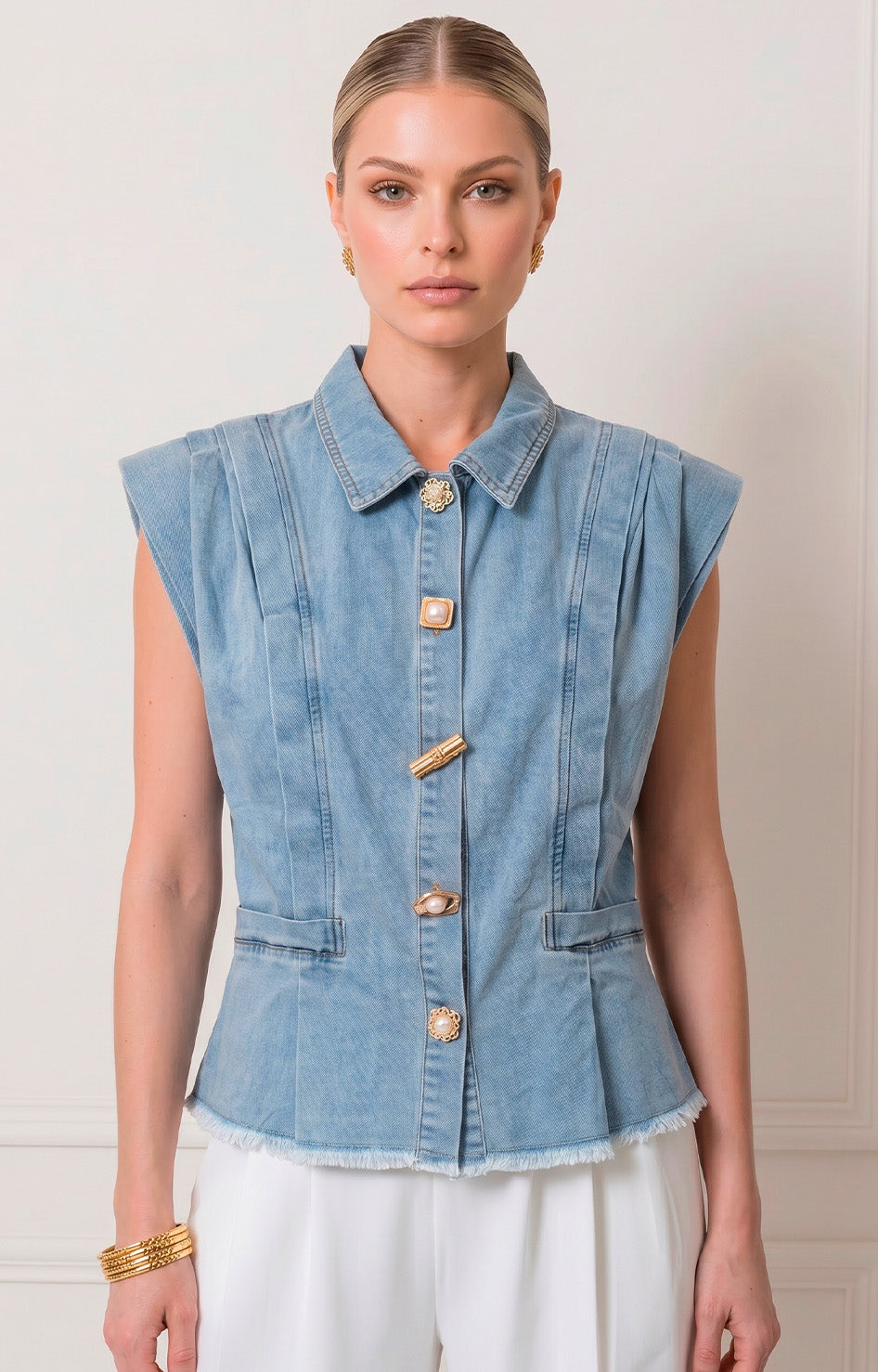 Blusa de mezclilla con botones dorados - BLUSAS REGULAR Boutiquemirel 