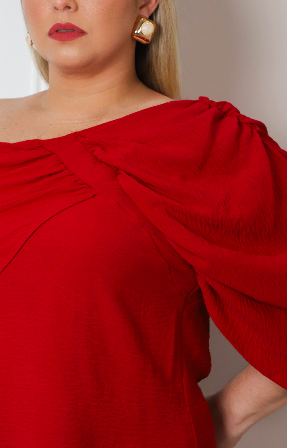 Blusa cuello drapeado con manga 3/4