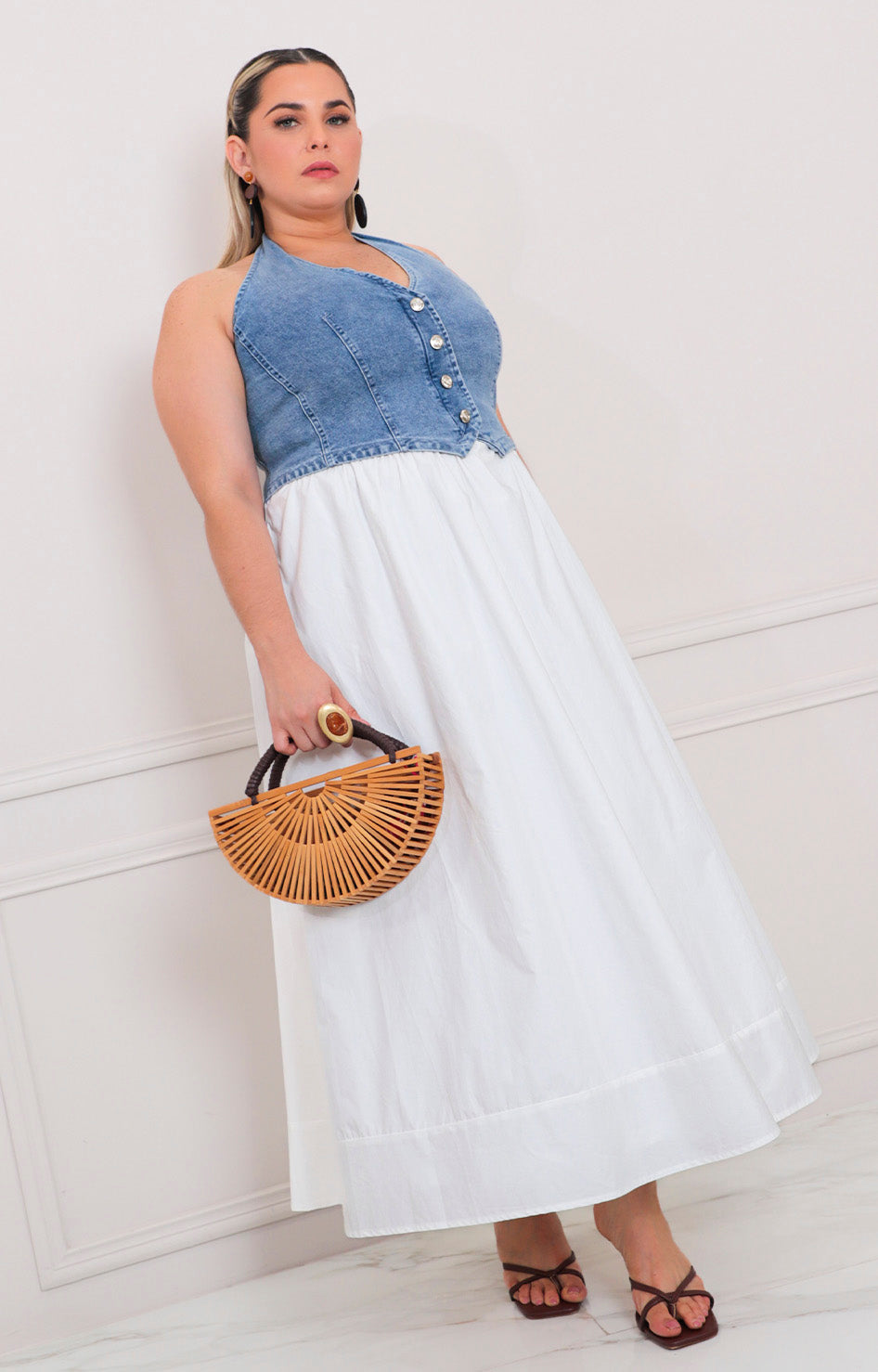 Vestido blanco halter - VESTIDO LARGO CURVY Boutiquemirel 