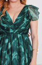 Vestido verde estampado con olanes - VESTIDO LARGO REGULAR Boutiquemirel 