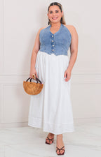 Vestido blanco halter - VESTIDO LARGO CURVY Boutiquemirel 