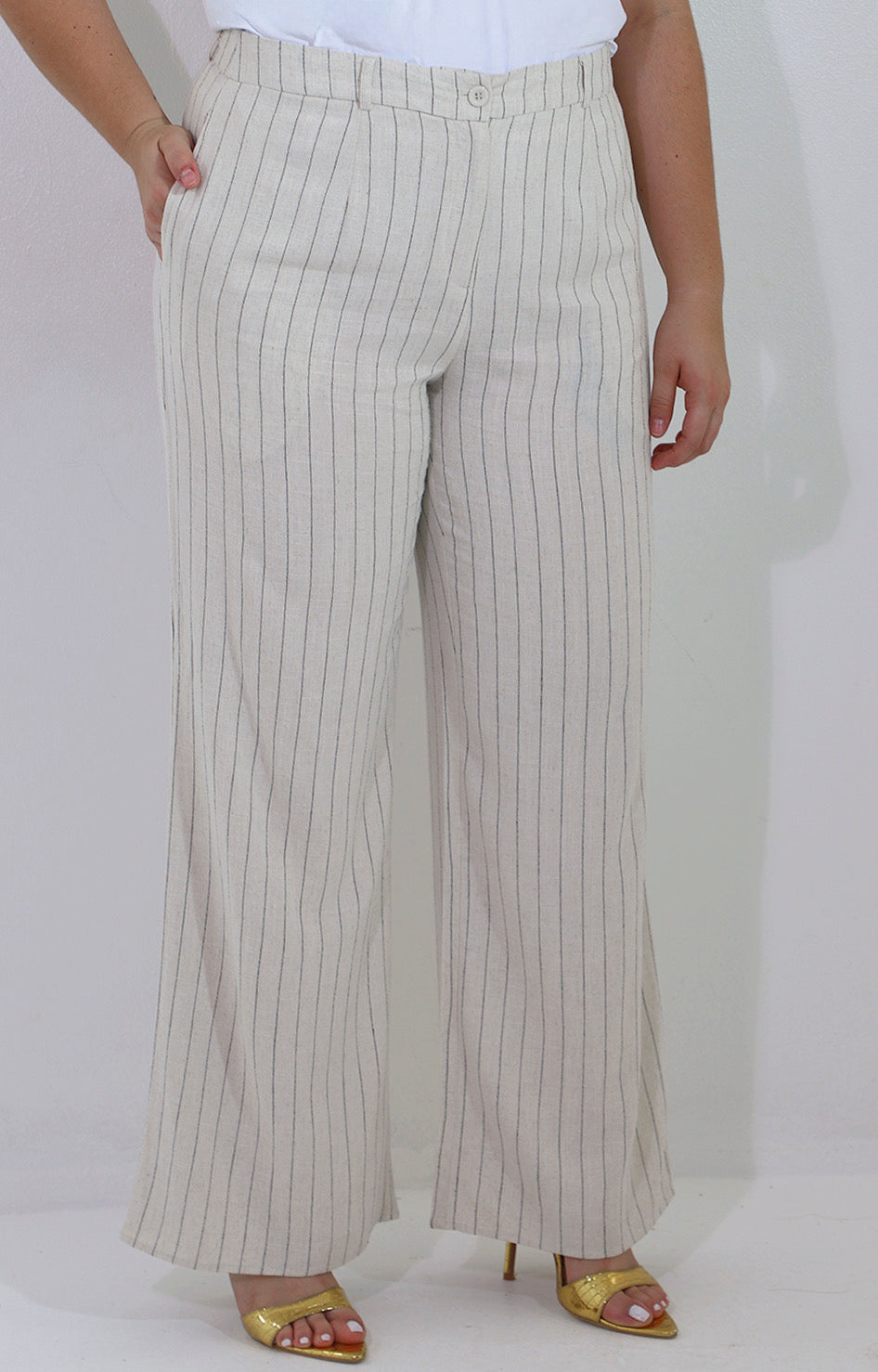 Pantalon beige recto de rayas - PANTALON Boutiquemirel 