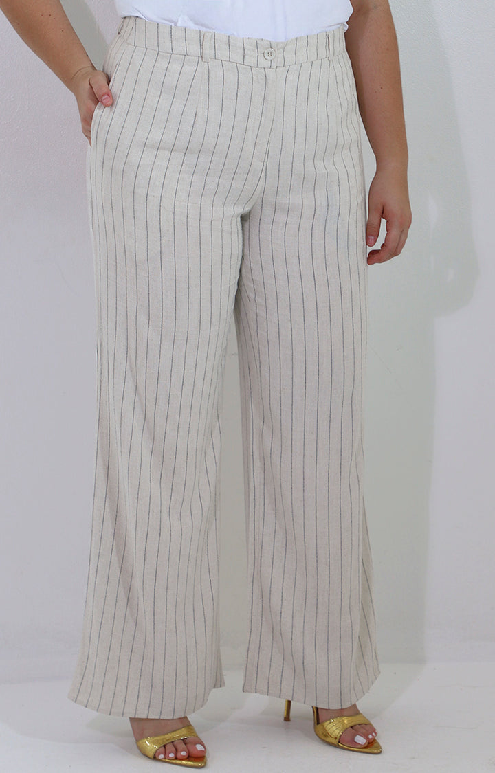 Pantalon beige recto de rayas - PANTALON Boutiquemirel 