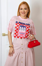 Blusa rosa de encaje con estampado