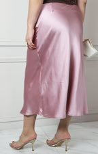 Falda midi rosa satinada