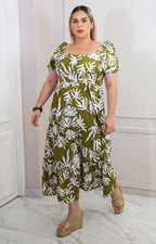 Vestido midi con mangas abullonadas