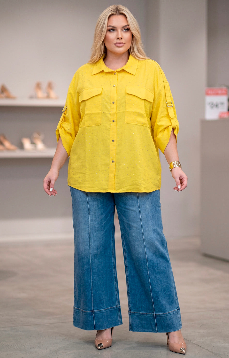 Blusa amarilla con brillos - BLUSAS CURVY Boutiquemirel 