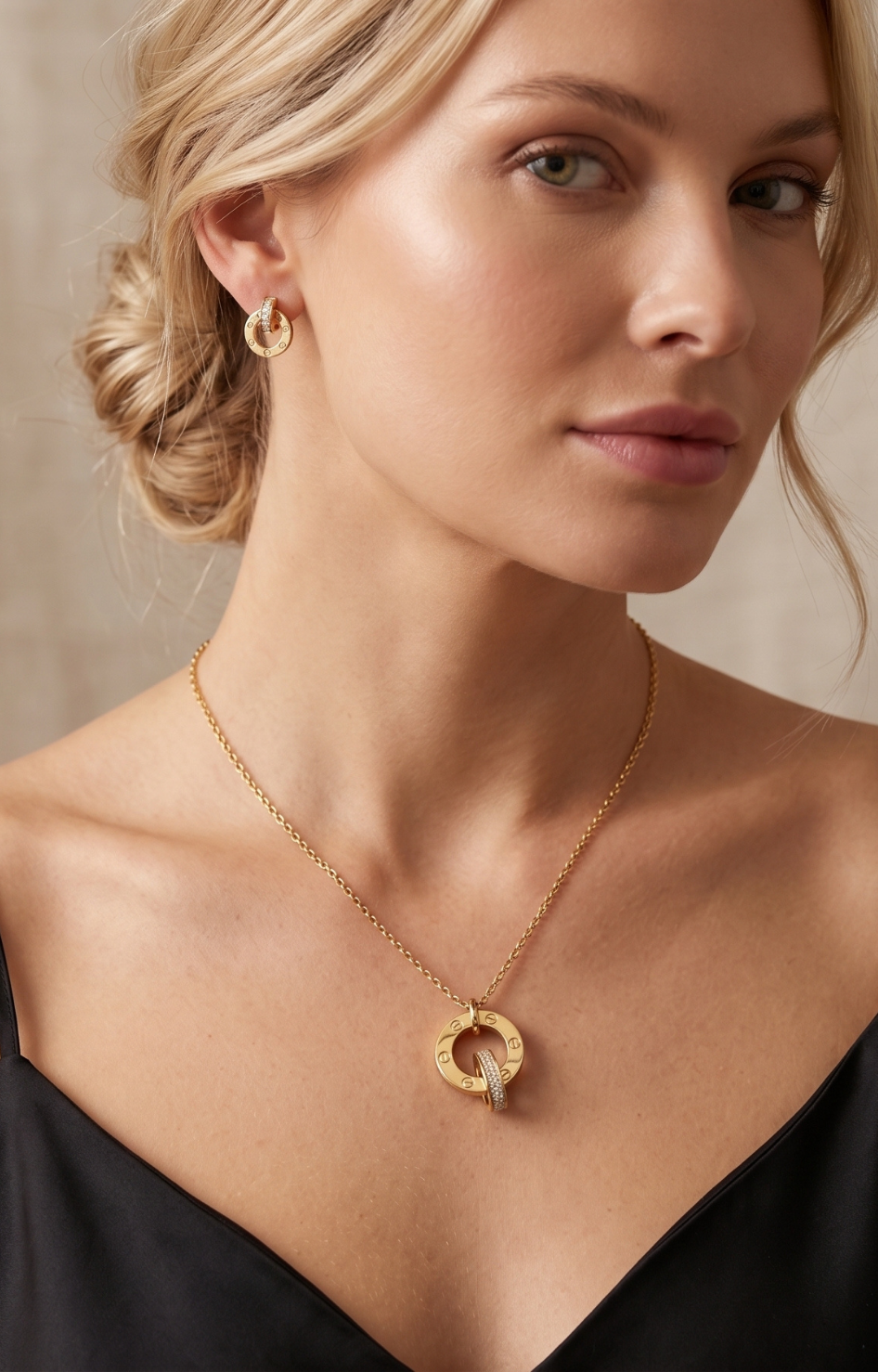 Collar y Pendientes Circulares Dorados - SET COLLAR ACERO Boutiquemirel 