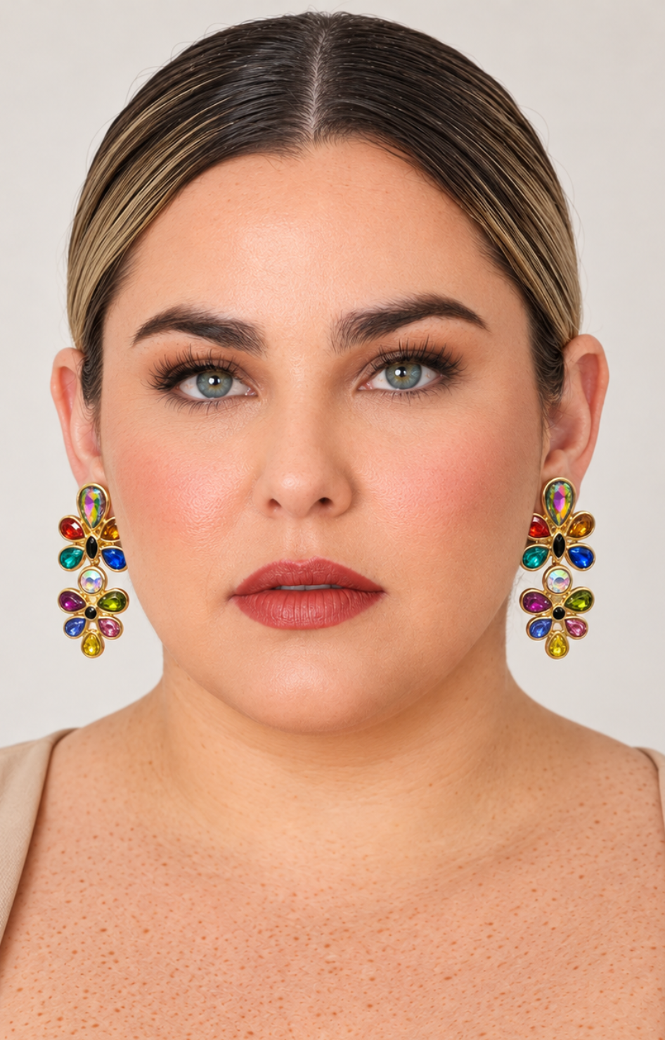 Aretes chandelier con cristales multicolor