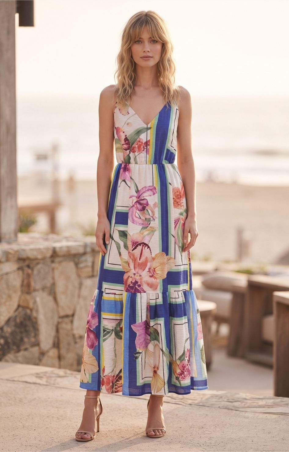 Vestido con estampado floral geométrico
