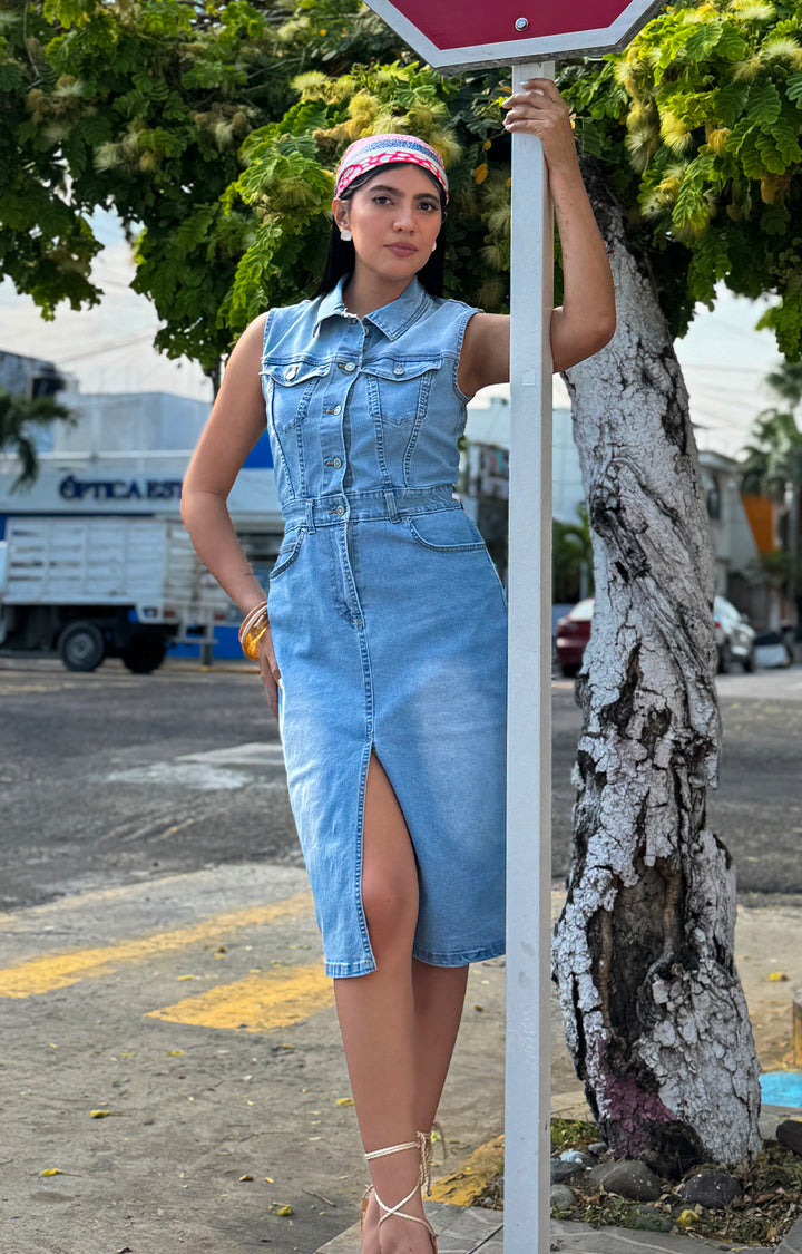 Vestido halter de mezclilla - VESTIDO CORTO REGULAR Boutiquemirel 