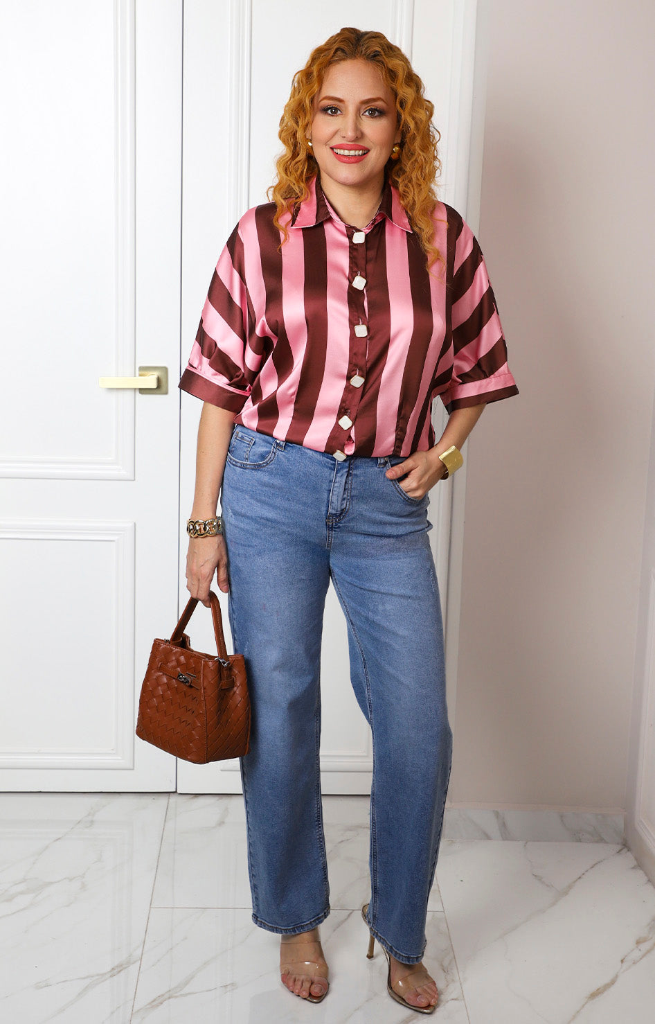 Blusa camisera a rayas con botones
