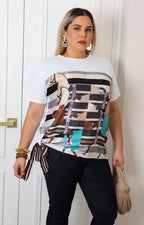 Blusa con estampado geométrico y amarres