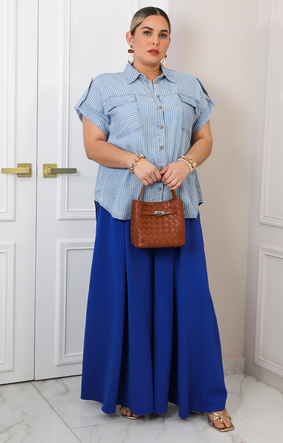 Blusa camisera a rayas azules