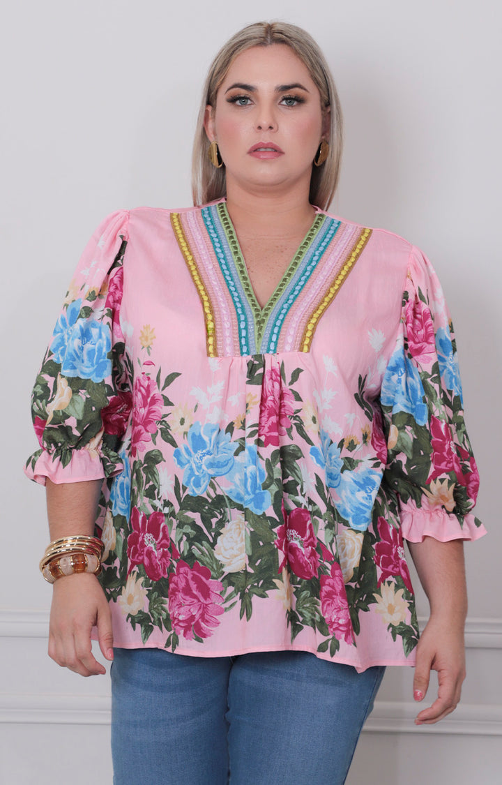 Blusa de flores con bordado - BLUSAS CURVY Boutiquemirel 