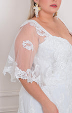 Vestido blanco con tul y encaje - VESTIDO LARGO CURVY Boutiquemirel 