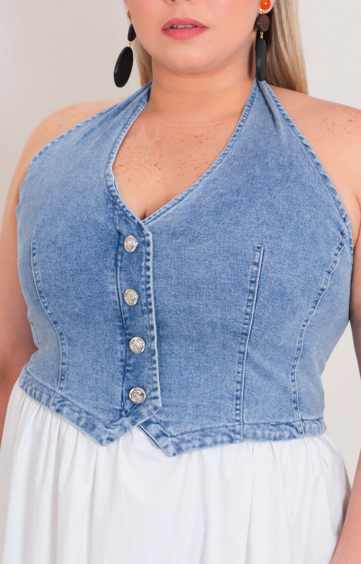 Vestido blanco halter - VESTIDO LARGO CURVY Boutiquemirel 