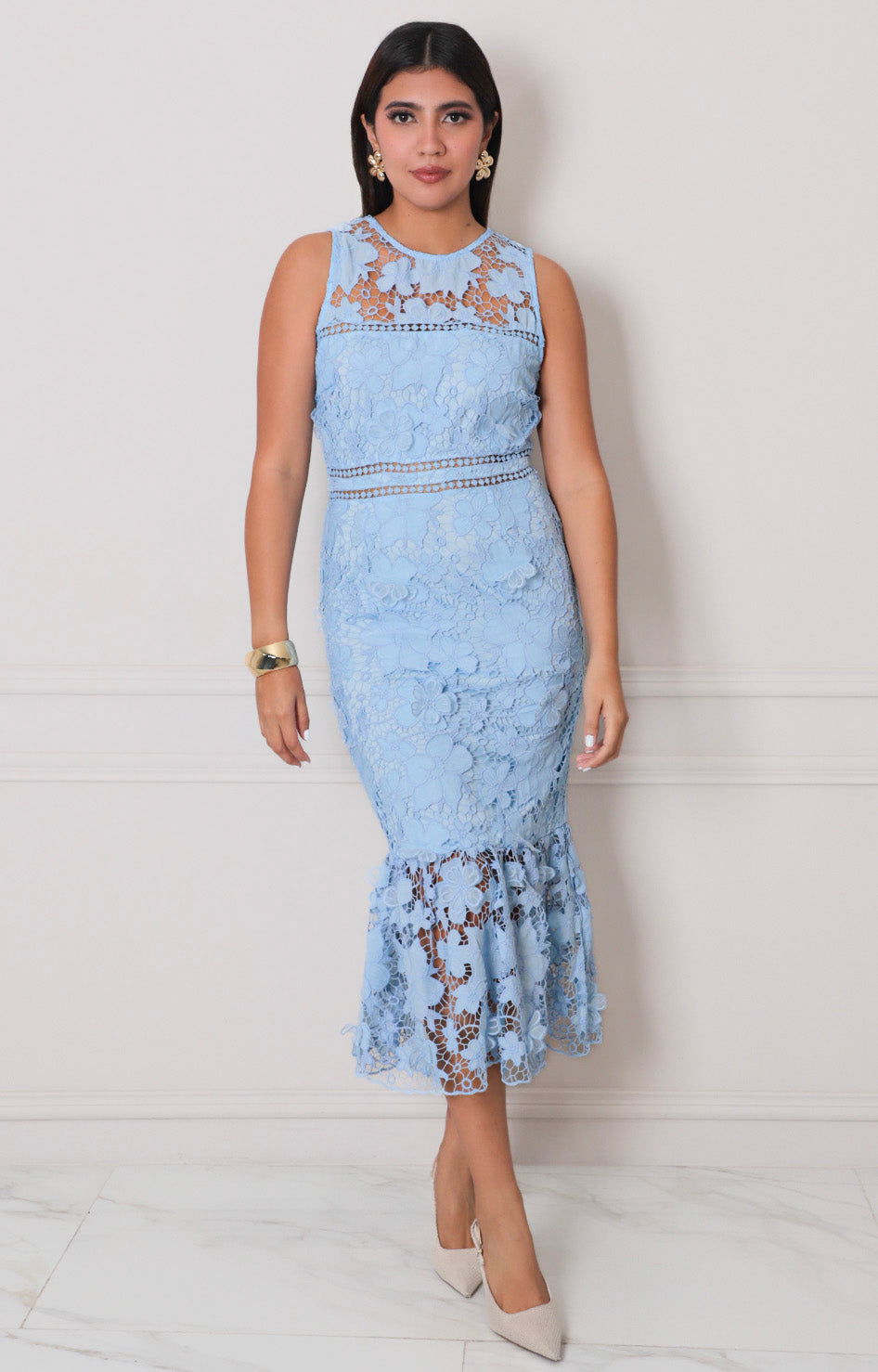 Vestido azul con guipiur - VESTIDO LARGO REGULAR Boutiquemirel 
